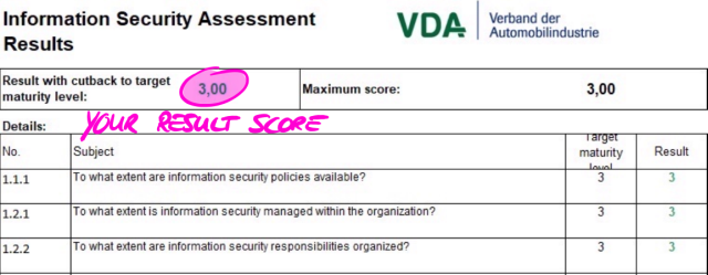 Your result score (Excel sheet “Results (ISA5)”)